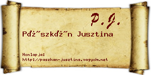 Pászkán Jusztina névjegykártya